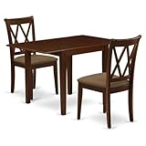 East West Furniture NDCL3-MAH-C 3 Piece Kitchen Table & Chairs Set Contains a Rectangle Dining Table with Dropleaf and 2 Linen Fabric Dining Room Chairs, 30x48 Inch, Mahogany