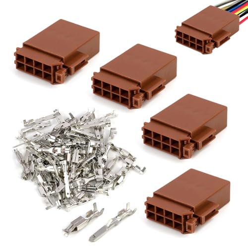 Vxiwscy Packung Mit 4Universal 8-Pin Steckverbindern, Kunststoff,Braun,Kabelbaum-Adapterstecker Für Autoradio Und Lautsprecher,Kompatibel Mit Skoda,Car Radio Sound Speaker Crimp...