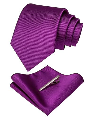 JEMYGINS Cravate Homme en Soie et Pinces à cravate Carre de poche Set Violet 2