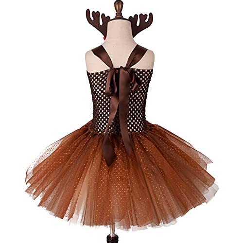 Imekis Deer Costume Baby Reindeer Costume Toddler Christmas Halloween Costume For Girls Cosplay Handmade Tutu Dress Up Elk Reindeer Antlers Headband Kids Xmas Elf Photo Shoot Clothes Coffee Deer 5-6X #TOP2