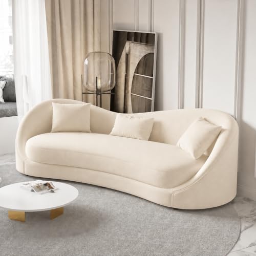 Image of Modern Velvet Curved 3 Seater chesterfiled Sofa (Off White)