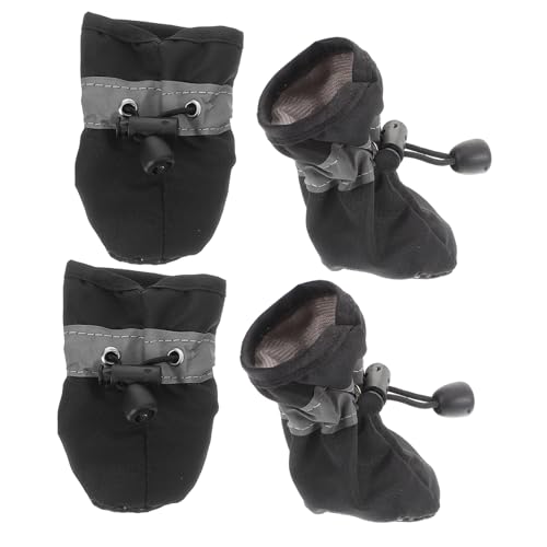 GANAZONO 4個 犬の靴 ペット用品 犬の爪 犬の歯磨き粉 犬のボウル 犬のおやつ dog shoes ソフソール 実用的な犬用ブーツ 滑り止めの犬用ブーツ 実用的な犬靴 布 Black