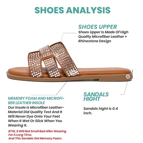 Image of NianEr Womens Microfiber Leather Memory Foam H Sandals Summer Shoes Slides | Flat, Comfortable, Slip On, Dressy, Dress, Beach, Vacation, Designer, Comfy, Casual, Bridal, Church, Boho, Office, Work