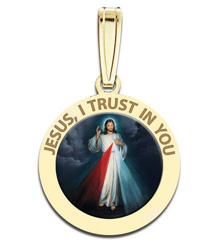 PicturesOnGold.com Divine Mercy Oval Religious Medal Color - 2/3 X 3/4 Inch Size of Nickel, Sterling Silver - Image 3