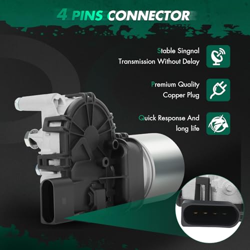 Image of SCITOO Windshield Wiper Motor Fits For 2011-2015 for Volkswagen Jetta, Replacement OE# 5C7955113D, 4 - Pin | Direct fit for 2011-2015 For Volkswagen For Jetta|Replaces OE 5C7955113D|4 Pins|Fit for Front Wiper Motor Sliver /Black