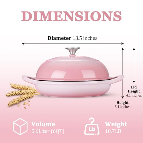 Round Bread Oven for Homemade Sourdough Bread Baking, Leonyo Enameled Cast Iron Dutch Oven Pot with Lid, 6 Quart, Pink by Leonyo - Image 2