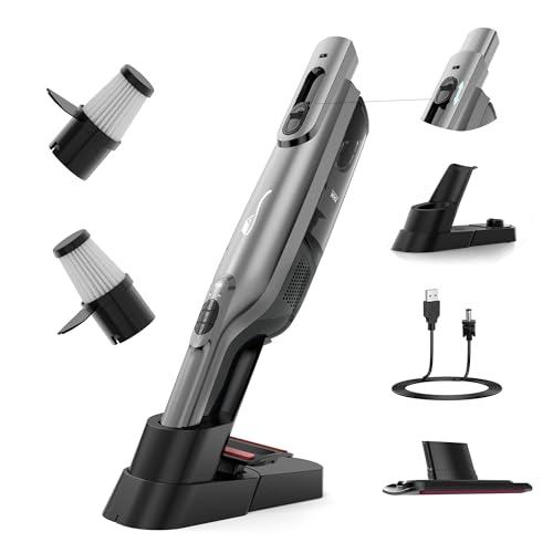 AYONTIN Cordless Handheld Vacuum, Lightweight Portable Hand Vacuum Cleaner with LED Light,Rechargeable Hand Held Vacuum with One-Touch Empty, Powerful Suction for Office, Home,Car,Gray