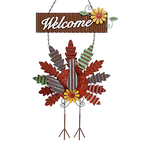 yosager Thanksgiving Metal Turkey Hanging Door Sign Wall Decor Welcome Banner, Welcome Front Door Hanger Ornament Festive Whimsical for Halloween Christmas Thanksgiving Decoration