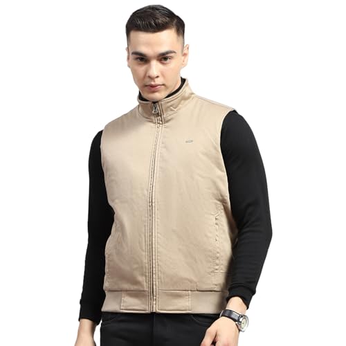 Image of Monte Carlo Men's Cotton Standard Length Printed Mock Neck Sleeveless Jacket (223061706)