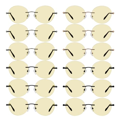 Image of Eyekepper 12 Pack Blue Light Blocking Reading Glasses Round Yellow Tinted Computer Readers Women Rimless +2.25