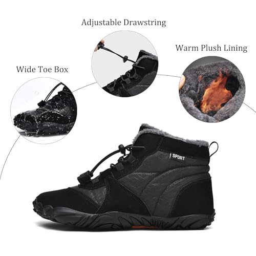 Men’s Wide Toe Box Barefoot Snow Boots Warm Fur Lined Winter Waterproof Anti-Slip Zero Drop Sole Casual Walking Sneakers Outdoor Hiking Climbing Shoes3