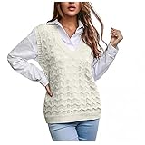 Padaleks Women's Oversized Fall Winter Pullover Sweater Vest Sleeveless V Neck Vintage Loose Casual Knitted Top