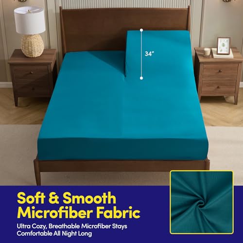 Image of Split Head King Sheets Set for Adjustable Beds 4 Piece Flex Top Bed Sheets - Deep Pocket Split Top Fitted Sheet with Built-in Corner Straps, Luxury Soft Cooling Bedding, Wrinkle Resistant, Teal