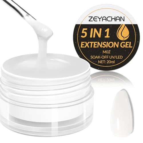 ZEYACHAN Gel de Extensión de Uñas 5 IN 1- Sin TPO- Builder Gel Uñas Autonivelante UV/LED para la Construcción y Modelado, Refuerzo, Reparación y Extensión de Uñas -Larga Duración-20 ml (Milky White)