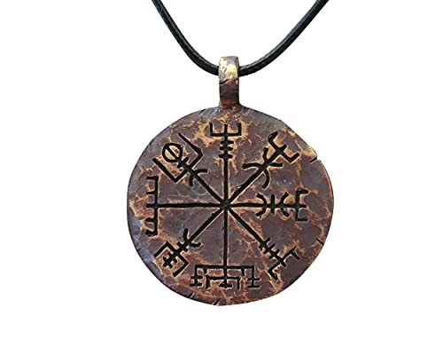 Viking Compass Vegvisir Guiding Pendant Necklace Norse Jewelry Amulet With Adjustale String