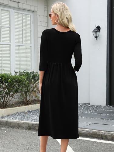 Image of Heymoments Women's Casual Dress Crewneck A line Tiered Flowy Loose Beach Travel Long Dresses with Pockets