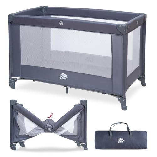 Interbaby - Cuna de Viaje Plegable con Ruedas | Parque de Juegos | Medidas 125x65 cm | Incluye Bolsa de Transporte | Cuna Parque para Bebé hasta 15 kg, Color Gris Interbaby - Cuna de Viaje Plegable con Ruedas | Parque de Juegos | Medidas 125x65 cm | Incluye Bolsa de Transporte | Cuna Parque para Bebé hasta 15 kg, Color Gris