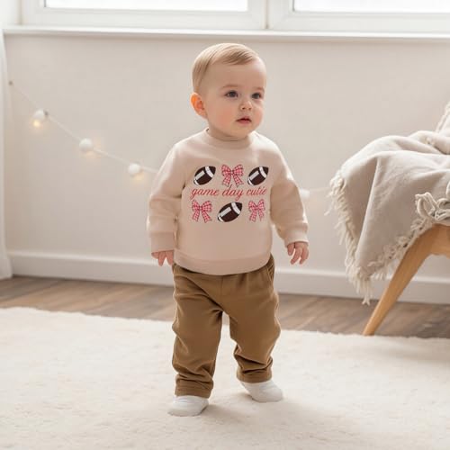 Toddler Baby Boy Girl Football Outfit Sunday Funday Sweatshirt Game Day Cutie Shirt Kids Rugby Fall Pullover Top2