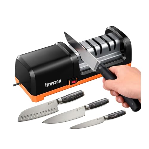 Electric Knife Sharpener for Kitchen Knives, 3-Stage Professional Sharpening System with 100% Diamond Abrasives, Precision Angle Guides, Non-Slip Base, Magnetic Dust Collector, Black/Orange
