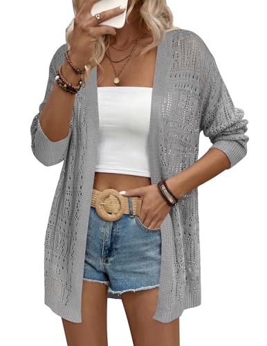 Image of Zeagoo Womens 2026 Summer Crochet Cardigan Sweaters Lightweight Long Sleeve Open Front Kimono Boho Knit Cover Ups