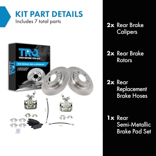 Image of TRQ Rear Brake Pad and Rotor Set Semi Metallic Rotors Calipers Hoses | For 2009-2012 Ford Fusion Lincoln MKZ 2009-2011 Mercury Milan