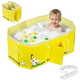 AUYAO Vasca da Bagno Portatile per Bambino, Vaschetta Bagnetto Neonato Pieghevole, Vasca per Neonato Pieghevole con Tappetino Antiscivolo e Foro di Scaric, 75 * 48 * 30CM, Adatta da 0 a 8 Anni