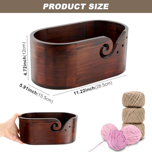 Image of Wooden Crochet Bowl, Multi-Hole Yarn Holder for Knitting, Gift for Mom, Wife, Girlfriend & Knitting Lovers (Brown)
