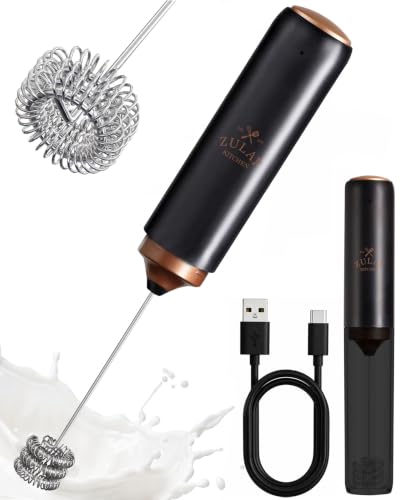 Image of Zulay Kitchen Rechargeable Milk Frother Handheld - Triple Coil Whisk, Electric Coffee Frother, Portable Hand Frother Wand, Drink Mixer for Matcha, Lattes & Cappuccinos, Kitchen Gifts - Black Copper