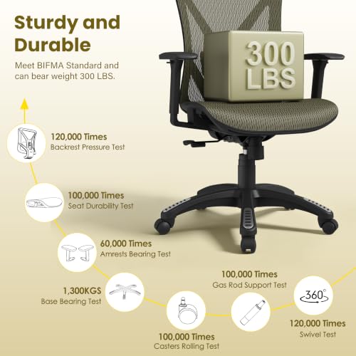 Image of Ergonomic Office Chair, Mesh Computer Desk Chairs with Adjustable Lumbar Support, 3D Armrests, Tilt Function, Comfy Wide Seat, Swivel Executive Work Task Chair for Company and Home