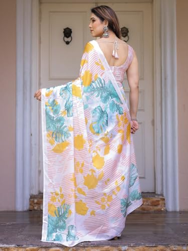 Image of ALMAARI FASHION Women's Floral Printed Georgette Satin Saree with Unstitched Blouse Piece | Traditional Ethnic Wear Sarees | Soft Lightweight Ethnic Office Wear Daily Wear Indian Sari (SG 181-190 F)