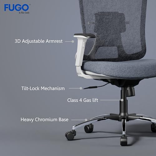Image of FUGO FG410 High-Back Ergonomic Office Chair-Executive Computer Chair with Adjustable Headrest, Armrests, Lumbar Support, Breathable Mesh, 360 Swivel, Recline Function, and Heavy-Duty Base (White)