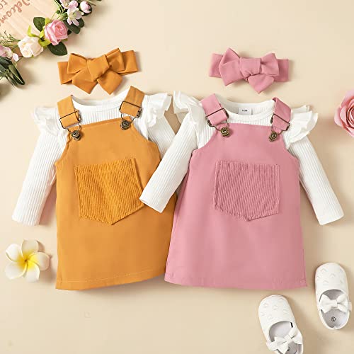 Image of Newborn Baby Girl Clothes Toddler Long Sleeve Ruffle Romper Top Infant Skirt Set Little Girl Overall Dress