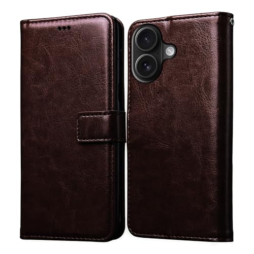 Image of Amazon Brand-Solimo Flip Leather Mobile Cover (Soft & Flexible Back case) for Apple iPhone 16 (Coffee)