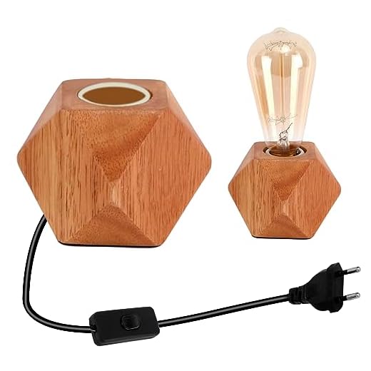 Sporgo Lámpara de mesa de madera: E27, lámpara de noche, base de madera, pequeña lámpara de mesa europea, lámpara vintage con interruptor, para uso en casa, en el salón y en el dormitorio (sin