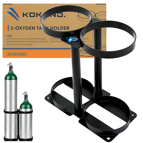 Premium Detachable Oxygen Tank Holder (2) for E D M9/C Size Cylinders - Heavy Duty Metal Storage Rack - Portable Oxygen Tank Carrier for Travel & Vehicle Use (Black) (4.5 Wide Slots)