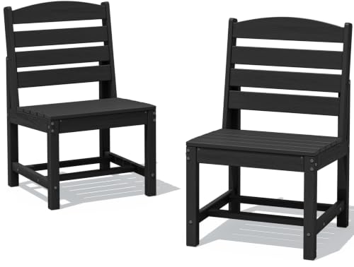 Image of SERWALL Armless Outdoor Dining Chair Set of 2, All Weather Resistant,Black