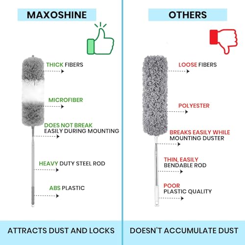 Image of Maxoshine Fan Cleaner Brush with Long Rod Flexible Fan Cleaning Mop Microfiber Dust Cleaner Foldable Duster Microfiber Duster for Cleaning of Home, Kitchen, Car (White /Grey - Feather Duster)