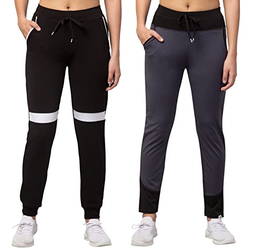 Image of BLUECON Women's Slim Fit Polyester Trackpants (Combo Pack of 2)