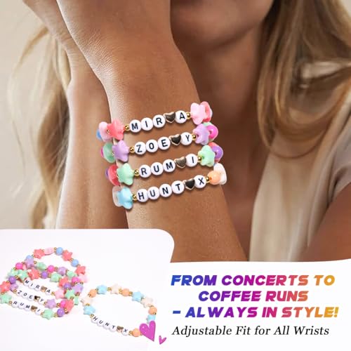 AICase for Kpop Demon Hunters Merch Rumi Zoey Mira Inspired Bracelets 4 Pcs Stackable Stretch Friendship Beaded Star Bracelets for Huntrix k pop Unique Merchandise Jewelry Gifts for Fans Women_724