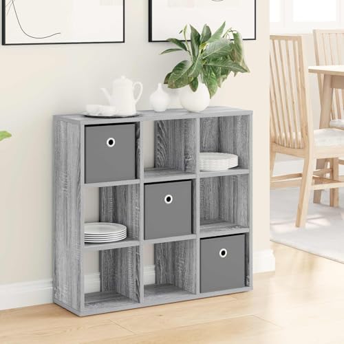 GeenYuu Aparador con cajones en madera Sonoma gris, 73,5 x 24 x 69,5 cm, moderno salón con mucho espacio de almacenamiento y estantería, aparador que ahorra espacio para organizar y almacenar