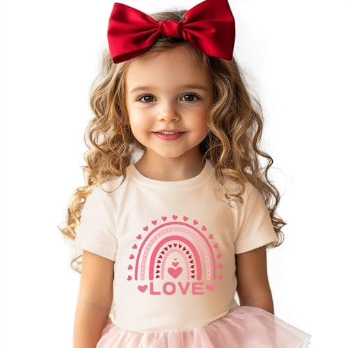 Image of Toddler Girl Valentine's Shirts Cute Love Tshirts Cotton Short Sleeve 2-10 Years