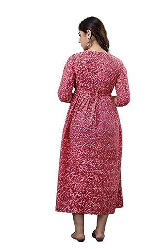 Image of The Moon Star Women's Cotton Floral Printed Anarkali Maternity Feeding Kurti | Breastfeeding Dress for Mothers | Zipper Feeding Kurti, Nursing Kurti, Comfortable and Trendy Maternity Wear