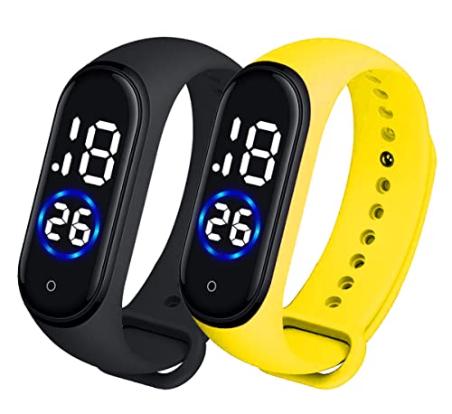 Xtime Slim Digital Led Bracelet Band Watch (Black Dial and Yellow & Black Colored Strap) for Boys and Girls Combo Pack of 2 (B08MWPXMW5) Amazon Price History, Amazon Price Tracker