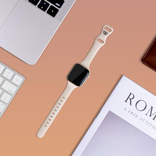 Image of Thin Silicone Band Compatible with Apple Watch 41mm 38mm 40mm 46mm 45mm 42mm 44mm, Slim Narrow Replacement Sport Strap Wristband for iWatch Series 11 10 9 8 7 6 5 4 SE Ultra 3 2 1 Women Men