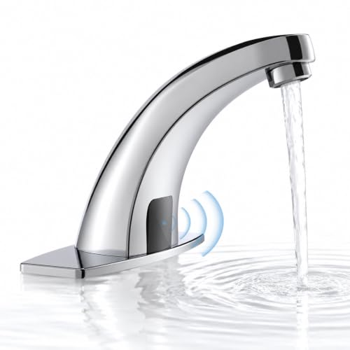 Image of Touchless Bathroom Sink Faucet, Greenspring Motion Automatic Sensor Faucet, Hands Free Vanity Faucets with Hole Cover Plate, Modern Commercial with Control Box and Temperature Mixer, Chrome