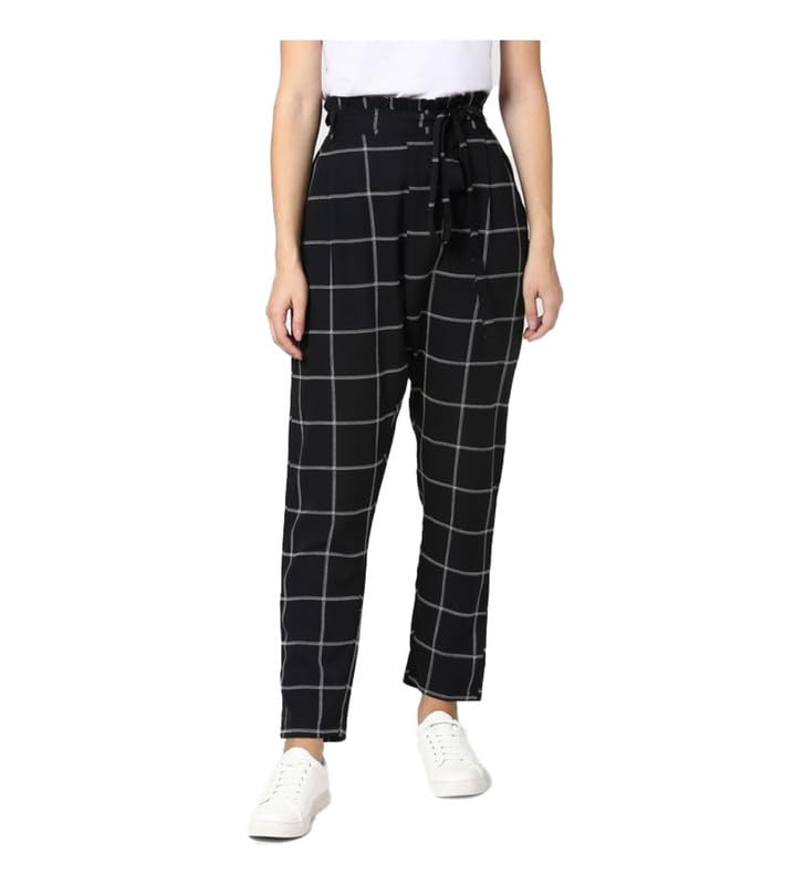 Image of Women's Polyester Checkered Elasticated Trousers