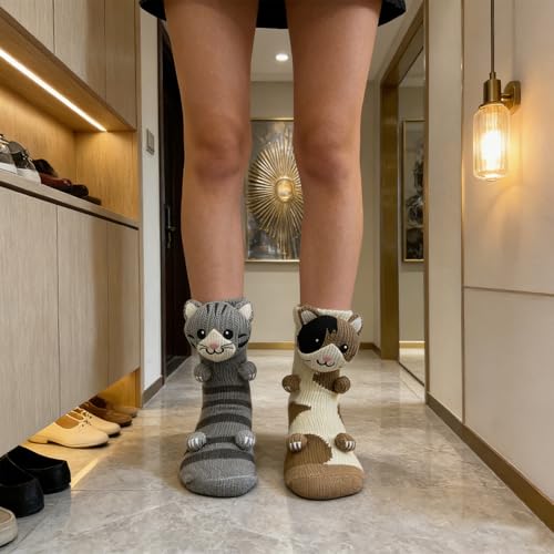 Image of 3D Knit Animal Socks,Cute Hug Hug Socks with Funny Animal Design,Non-Slip Animal Feet Socks for Women Gifts