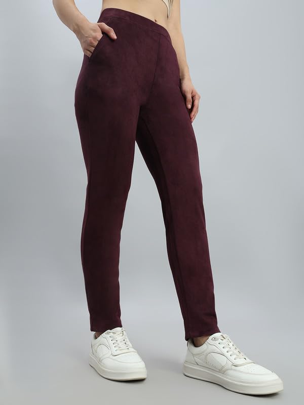 Image of GO COLORS Women Solid Mid Rise Suede Treggings