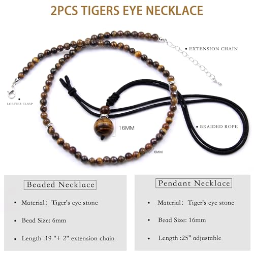 2Pcs Beaded Necklace for Men - Protection Necklace Men Choker Necklaces Obsidian Beads Pendant Jewelry Gifts for Men4