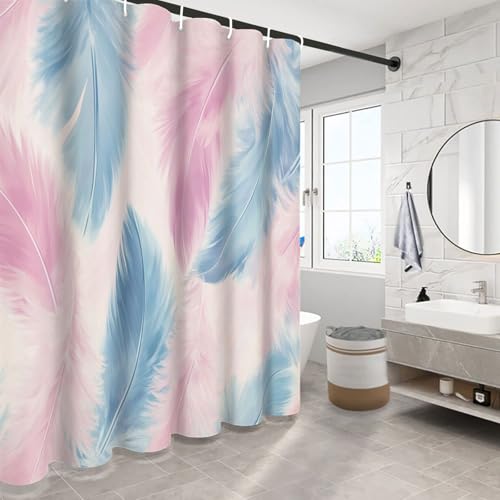 Rideau de douche bleu clair plume pour une cabine de douche zen et cosy - 4